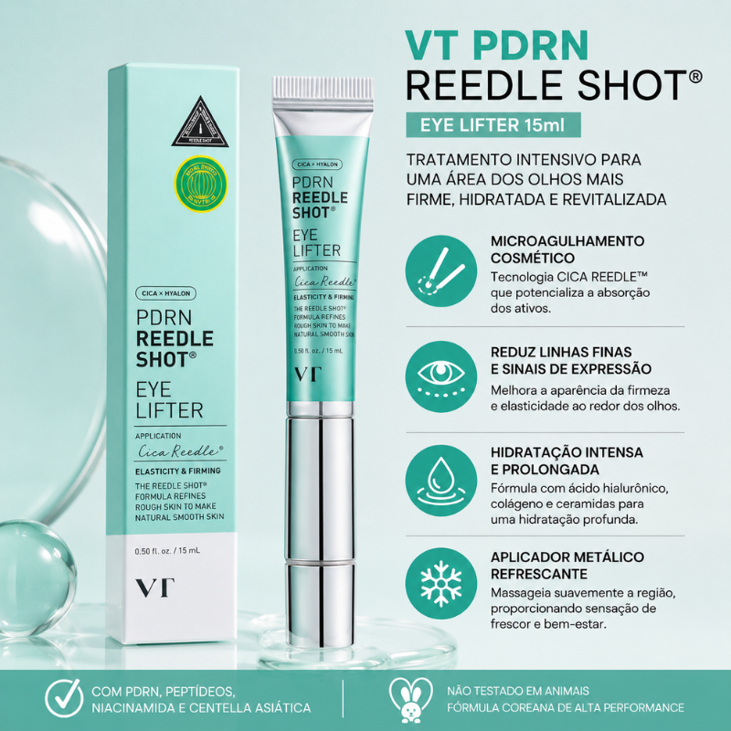 VT PDRN Reedle Shot Eye Lifter 15ml – Creme para Área dos Olhos com Microagulhamento Cosmético, PDRN e Tecnologia CICA REEDLE™